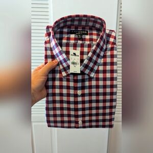 NWT Express fitted maroon and white large checkered dress shirt. XXL